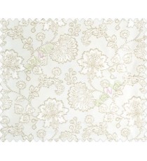 Beautiful Chinese Flower with Silver border with small buds and leaves continuous design on White Beige main curtain